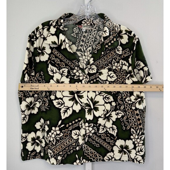 Hilo Hattie Hawaiian Shirt XL Green Tapa Hibiscus Barkcloth 100% Cotton Aloha - Picture 6 of 7